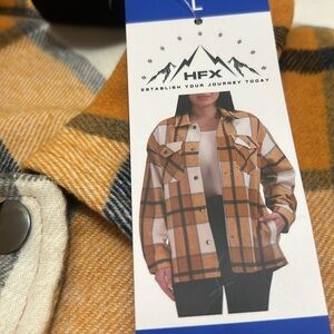 NWT HFX Yellow and Navy Plaid Long Sleeve Shirt Jacket Size L